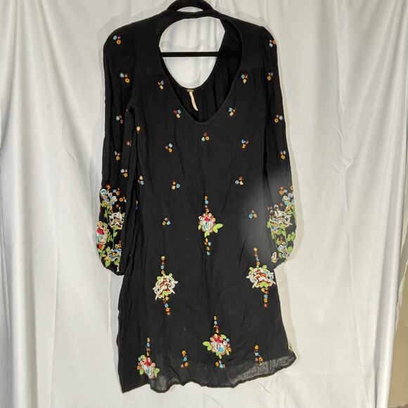 Free People Oxford Embroidered Shift Dress XS Boho Mini Casual Festival - Picture 2 of 5